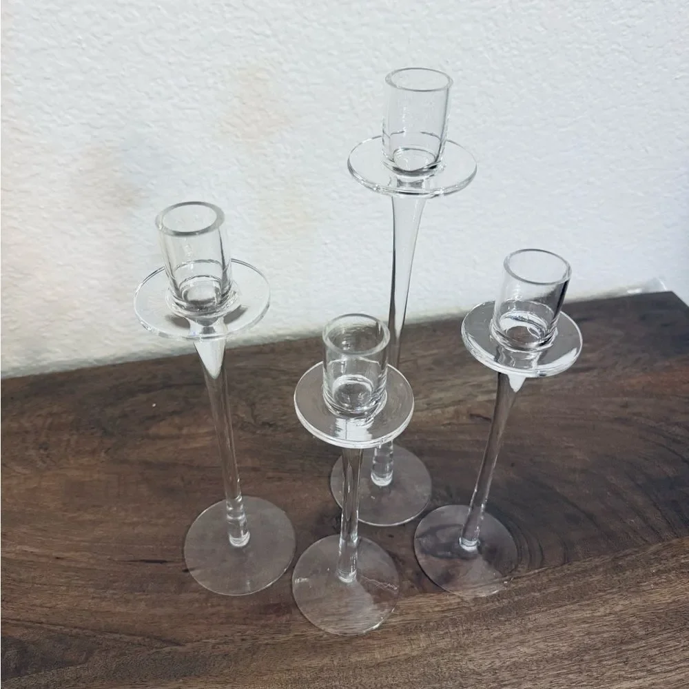 Slim Crystal Glass Candlesticks 4-pc Set